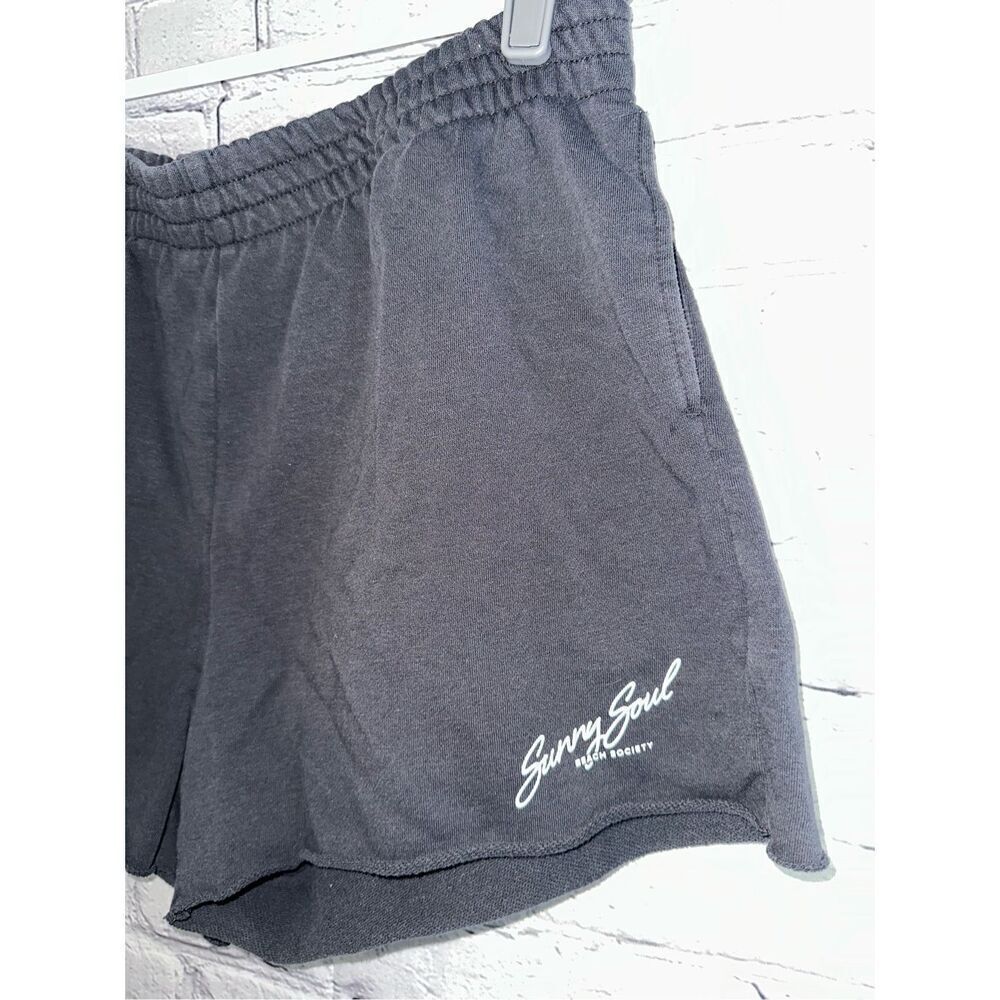 H&M Women’s Sweat Shorts Size Large “Sunny Soul” Black - Picture 2 of 5